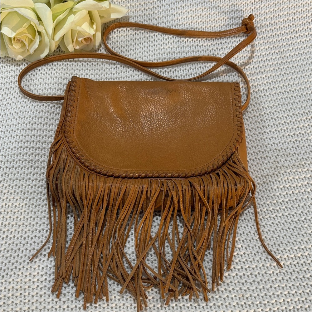 HOBO Brown Leather Fringe Crossbody Bag